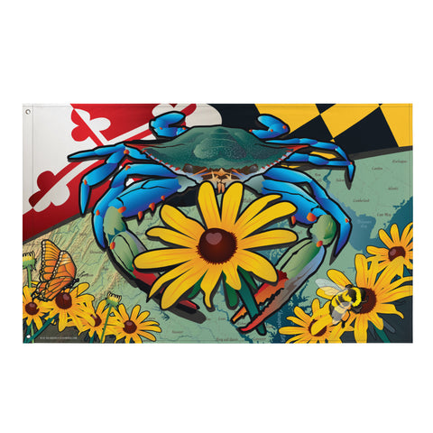 Maryland Blue Crab Black-Eyed Susan, Large Flag, 56 x 34.5" with 2 grommets