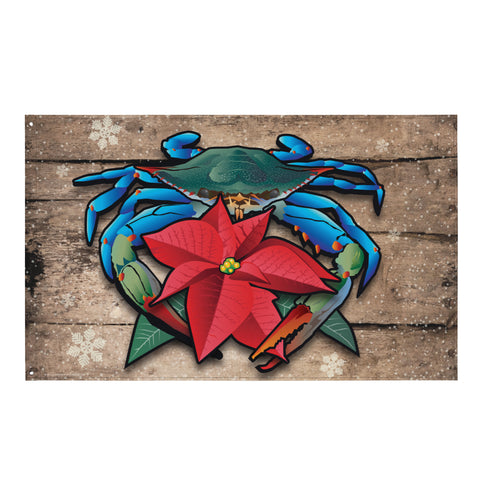 Coastal Blue Crab Poinsettia Holiday, Large Flag, 56 x 34.5" with 2 grommets