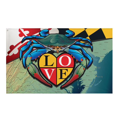 Maryland Blue Crab "Love", Large Flag, 56 x 34.5" with 2 grommets