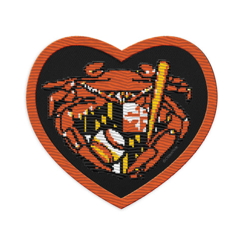 Oriole Baseball Crab Maryland Crest, 3" Heart-shaped Embroidered Patch