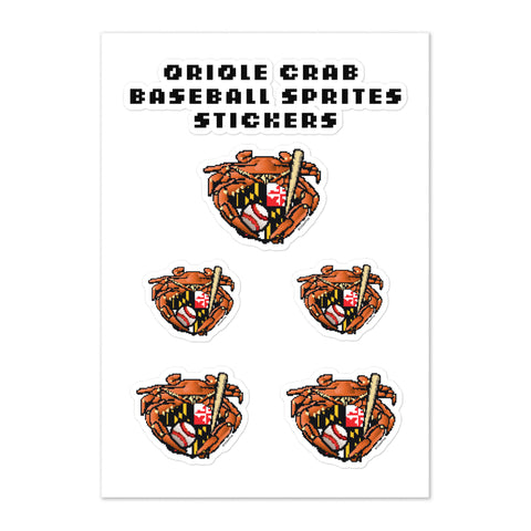 Oriole Crab Baseball Maryland SPRITES!, Bubble-free stickers sheet