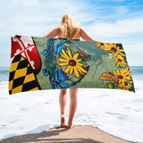 Maryland Blue Crab Black-Eyed Susan Towel by Joe Barsin, vertical 30x60"