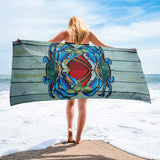 Blue Crab Love Towel, vertical 30x60"