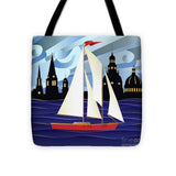 Annapolis Skyline Red Sail Boat - Tote Bag