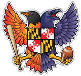 Birdland Baltimore Raven and Oriole Maryland Shield Sticker, 3.2x3.1"