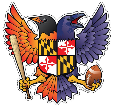 Birdland Baltimore Raven and Oriole Maryland Shield Sticker, 3.2x3.1"