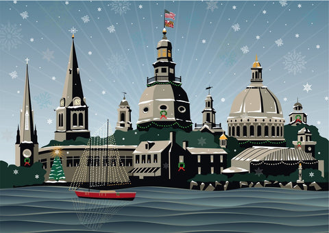 Snowy Annapolis Holiday Card Pack of 10, Art by Joe Barsin