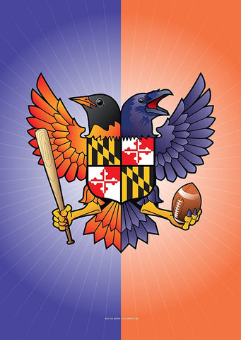 Birdland Baltimore Raven and Oriole Maryland Shield House Flag, 28x40