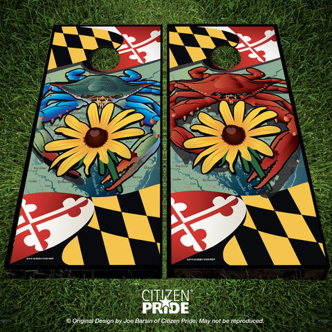 MD Blue VS Red Crab Black-Eyed Susan Cornhole Board Vinyl Skin Wraps, 24x48"