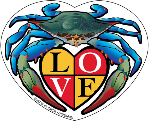 Blue Crab LOVE Crest Die Cut Stickers, 5x4" & 2x1.7"