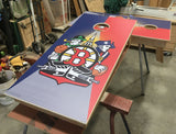 Customer pic of the Boston Sports Fan Crest Cornhole Board Vinyl Skin Wrap