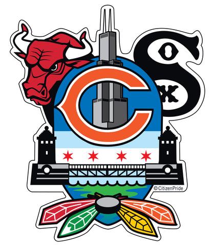 Chicago Sports Fan Crest II, Large Decal, die cut vinyl, 12" to 24" wide