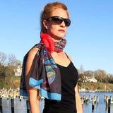 Coastal Crab, Fashion Chiffon Scarf, RED