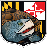 Maryland Terrapin Crest Sticker, die cut vinyl, 4.1x4.2"