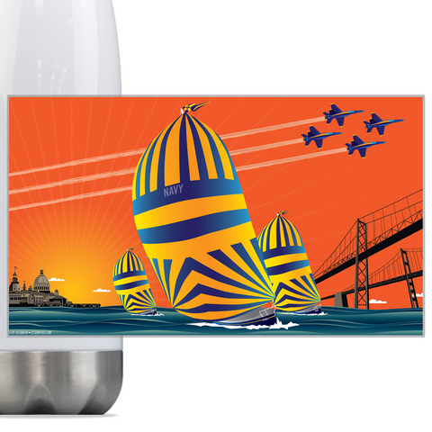 US Naval Academy Sunset Sail, Steel Slim Neck Bottle 18oz