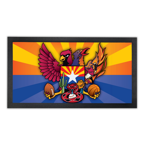 Arizona Sports Fan Crest, Bar Runner Mat, Rubber Base, 18 x 10”