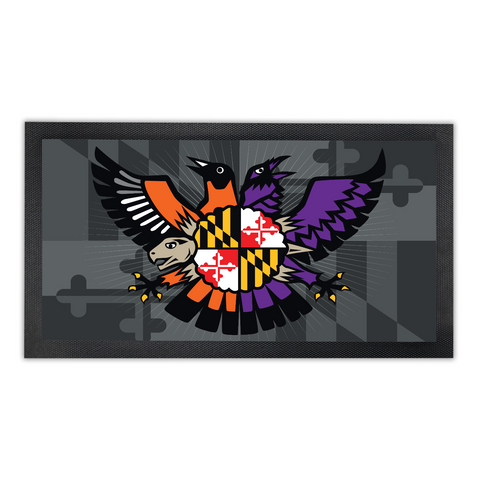 Maryland Birdland Terp Crest w/ MD Dark, Bar Runner Mat, Rubber Base, 18 x 10”