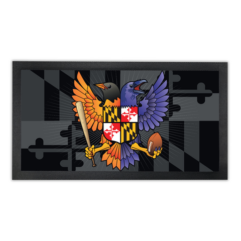 Birdland Baltimore Maryland Crest, Bar Runner Mat, Rubber Base, 18 x 10”