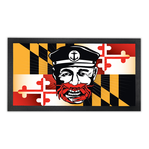 Maryland Captain ACrab, Bar Runner Mat, Rubber Base, 18 x 10”