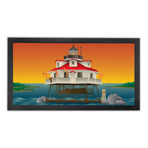 Thomas Point Shoal Lighthouse, Bar Runner Mat, Rubber Base, 18 x 10”