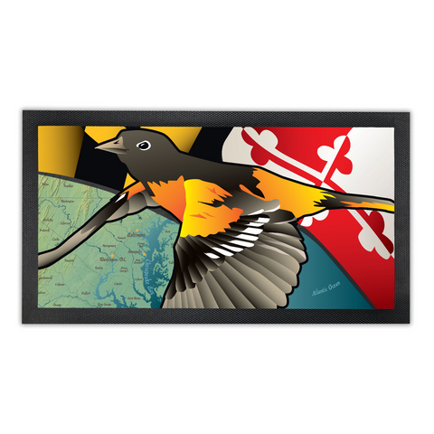 Maryland Oriole, Bar Runner Mat, Rubber Base, 18 x 10”