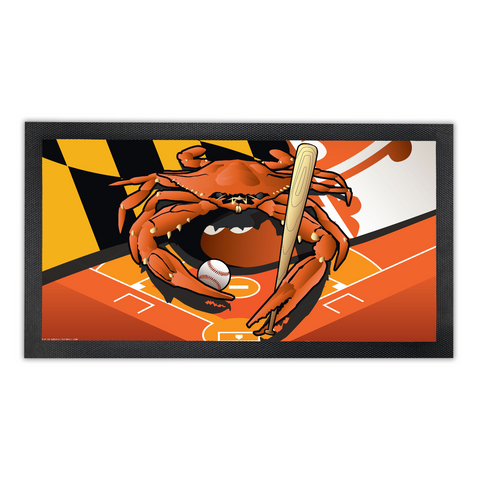 Orioles Sports Crab of Baltimore, Bar Runner Mat, Rubber Base, 18 x 10”