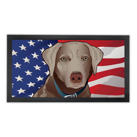 USA Silver Lab, Bar Runner Mat, Rubber Base, 18 x 10”