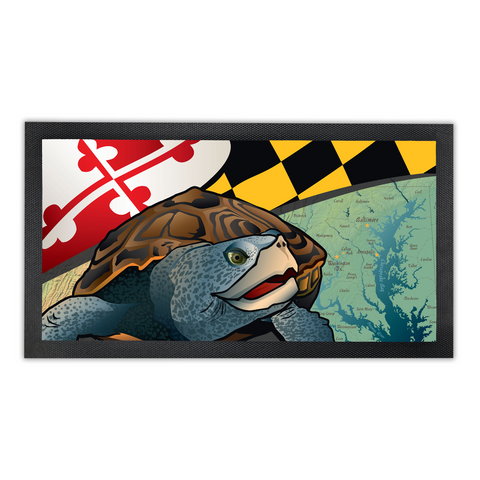 Maryland Terrapin, Bar Runner Mat, Rubber Base, 18 x 10”