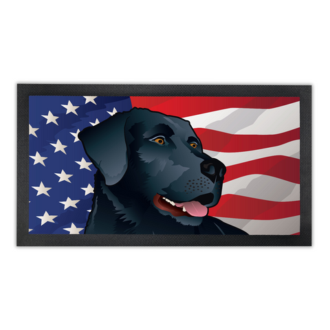 USA Black Lab, Bar Runner Mat, Rubber Base, 18 x 10”