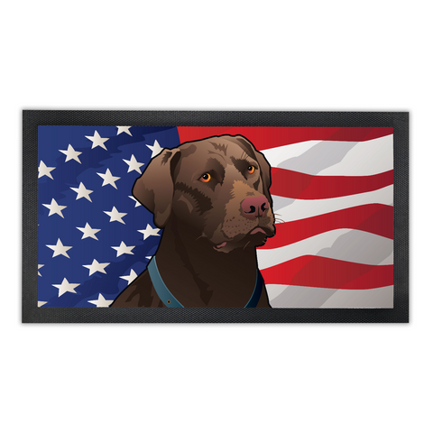 USA Chocolate Lab, Bar Runner Mat, Rubber Base, 18 x 10”