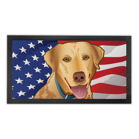 USA Yellow Lab, Bar Runner Mat, Rubber Base, 18 x 10”