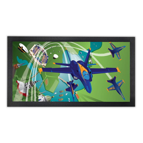 Blue Angels Over Annapolis, Bar Runner Mat, Rubber Base, 18 x 10”