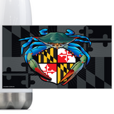 Blue Crab Maryland Crest, Steel Slim Neck Bottle 18oz