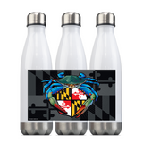 Blue Crab Maryland Crest, Steel Slim Neck Bottle 18oz