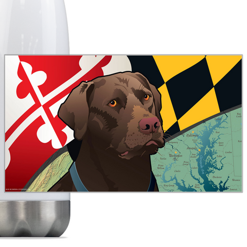 Maryland Chocolate Lab, Steel Slim Neck Bottle 18oz