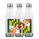 Maryland flag Irish Claddagh Crest, Steel Slim Neck Bottle 18oz