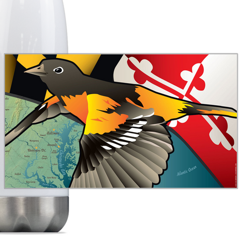 Maryland Oriole, Steel Slim Neck Bottle 18oz