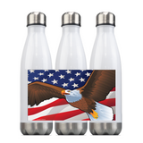 USA Soaring Bald Eagle with Flag, Steel Slim Neck Bottle 18oz