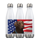 USA Chocolate Lab, Steel Slim Neck Bottle 18oz