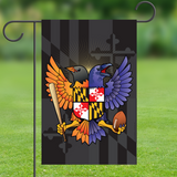 Birdland Baltimore Raven and Oriole Maryland Crest Garden Flag, Dark, 12x18