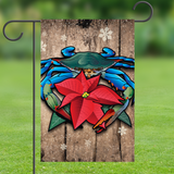 Coastal Blue Crab Poinsettia Holiday by Joe Barsin, Garden Flag, 12x18