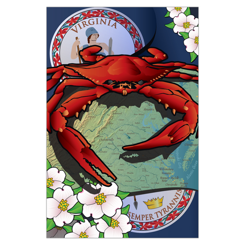 Virginia Crab with Dogwood Flowers & Map, Garden Flag, 12x18