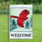 Red Cardinal Winter Coastal Welcome, Garden Flag, 12x18