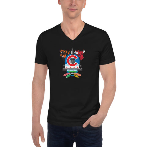 Chicago Sports Fan Crest - Unisex Short Sleeve V-Neck T-Shirt