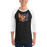 Birdland Baltimore Raven & Oriole Maryland Crest - Unisex 3/4 sleeve raglan shirt