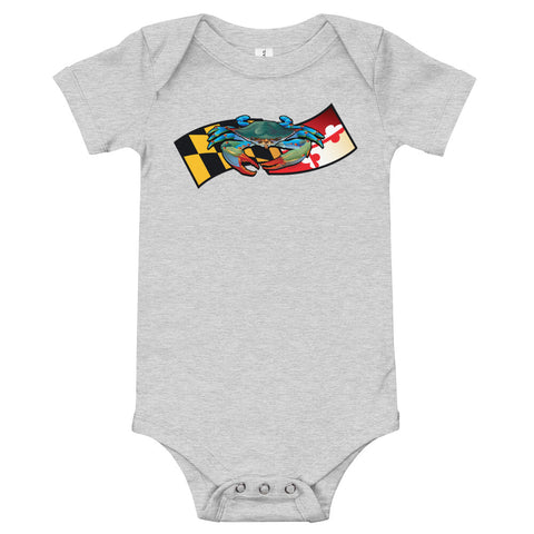 Blue Crab Maryland Banner, Baby Onesie