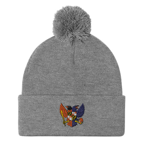 Birdland Baltimore Raven and Oriole MD Shield, Embroidered Beanie Pom-Pom