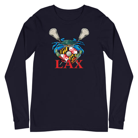 Blue Crab Maryland Lax Crest, Unisex Long Sleeve Tee