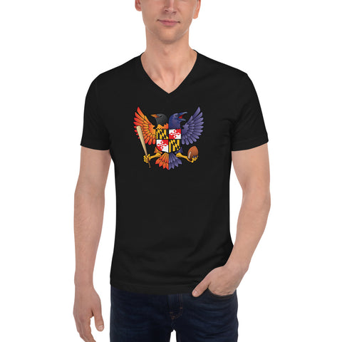 Birdland Baltimore Raven & Oriole Maryland Crest - Unisex Short Sleeve V-Neck T-Shirt