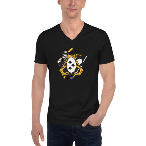 Pittsburgh - Three Rivers Roar Sports Fan Crest - Unisex Short Sleeve V-Neck T-Shirt